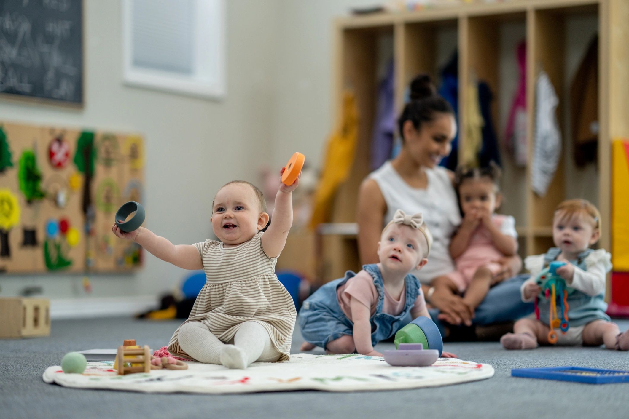 children playing and learning at childcare center